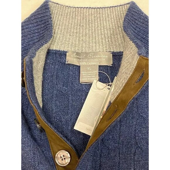 Daniel Cremieux Mens XL Blue Cable Knit 4-Button Mockneck 100% Cashmere Sweater - Picture 4 of 4